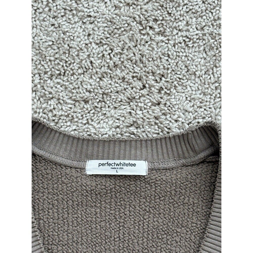 Perfectwhitetee Janie Taupe U-Neck Sweatshirt Large 100% Cotton Slouchy Relaxed - Picture 4 of 8
